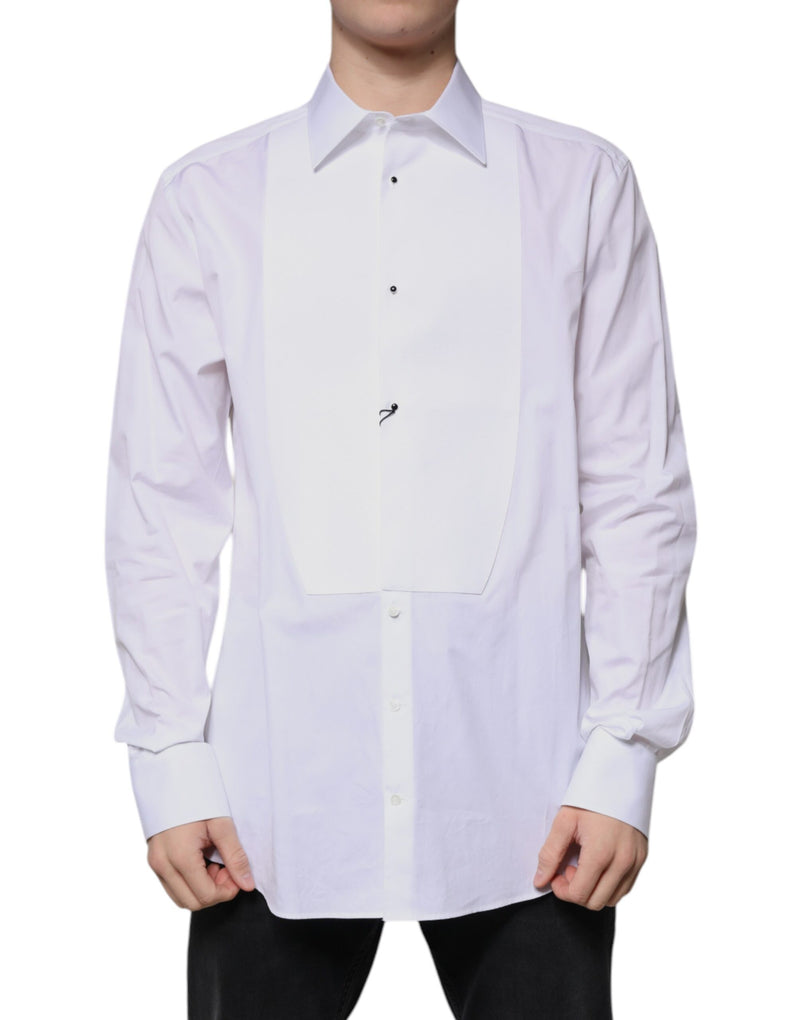 White Bib Cotton Poplin GOLD Formal Shirt Dolce & Gabbana