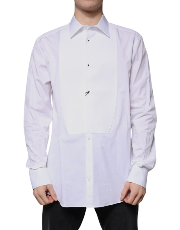 White Bib Cotton Poplin GOLD Formal Shirt Dolce & Gabbana