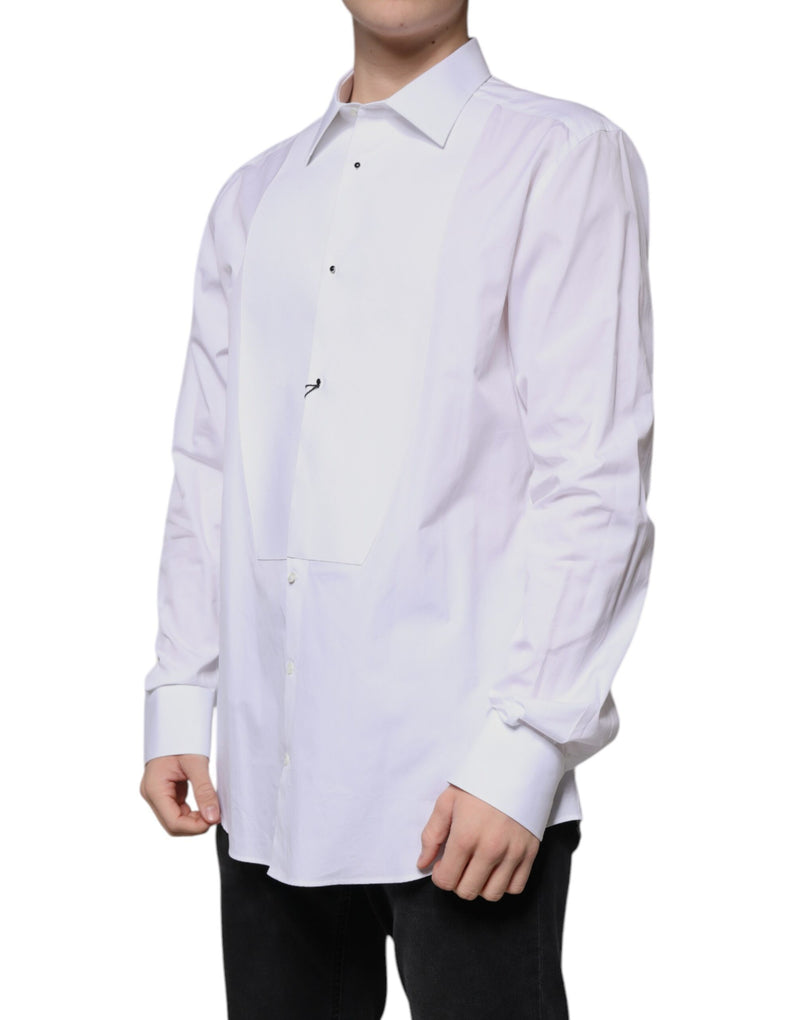 White Bib Cotton Poplin GOLD Formal Shirt Dolce & Gabbana