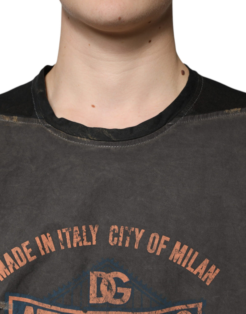 Brown Graphic Print Cotton Round Neck T-shirt Dolce & Gabbana