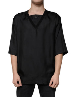 Black Cotton Square Neck Short Sleeve T-shirt Dolce & Gabbana