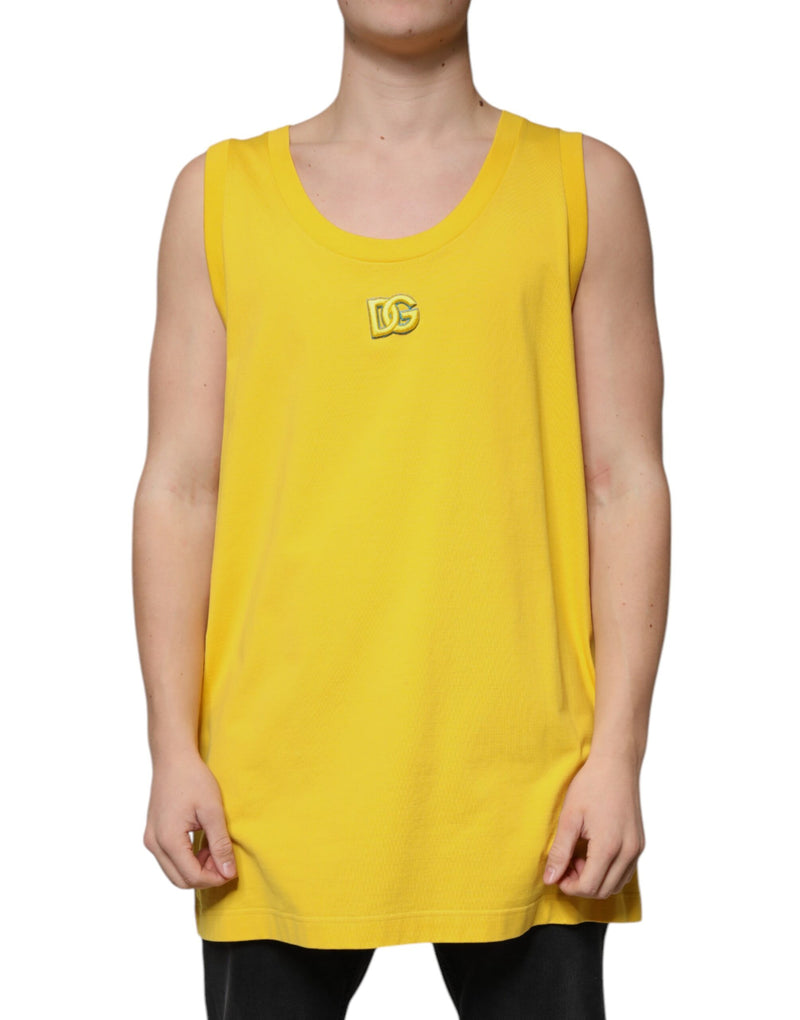 Yellow Cotton Round Neck Sleeveless T-shirt Dolce & Gabbana