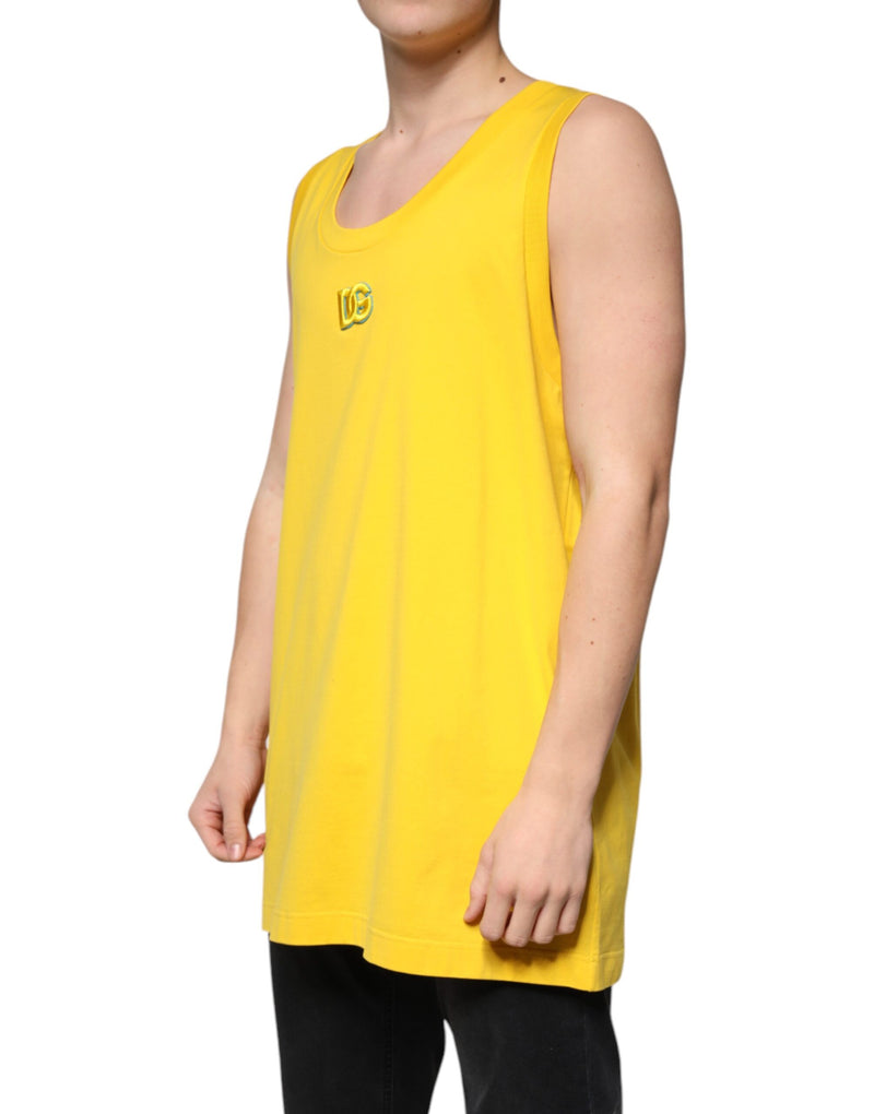 Yellow Cotton Round Neck Sleeveless T-shirt Dolce & Gabbana