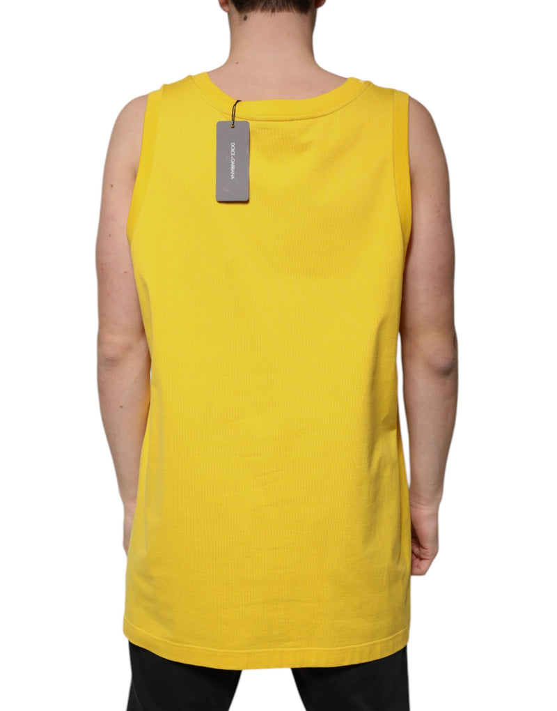Yellow Cotton Round Neck Sleeveless T-shirt Dolce & Gabbana