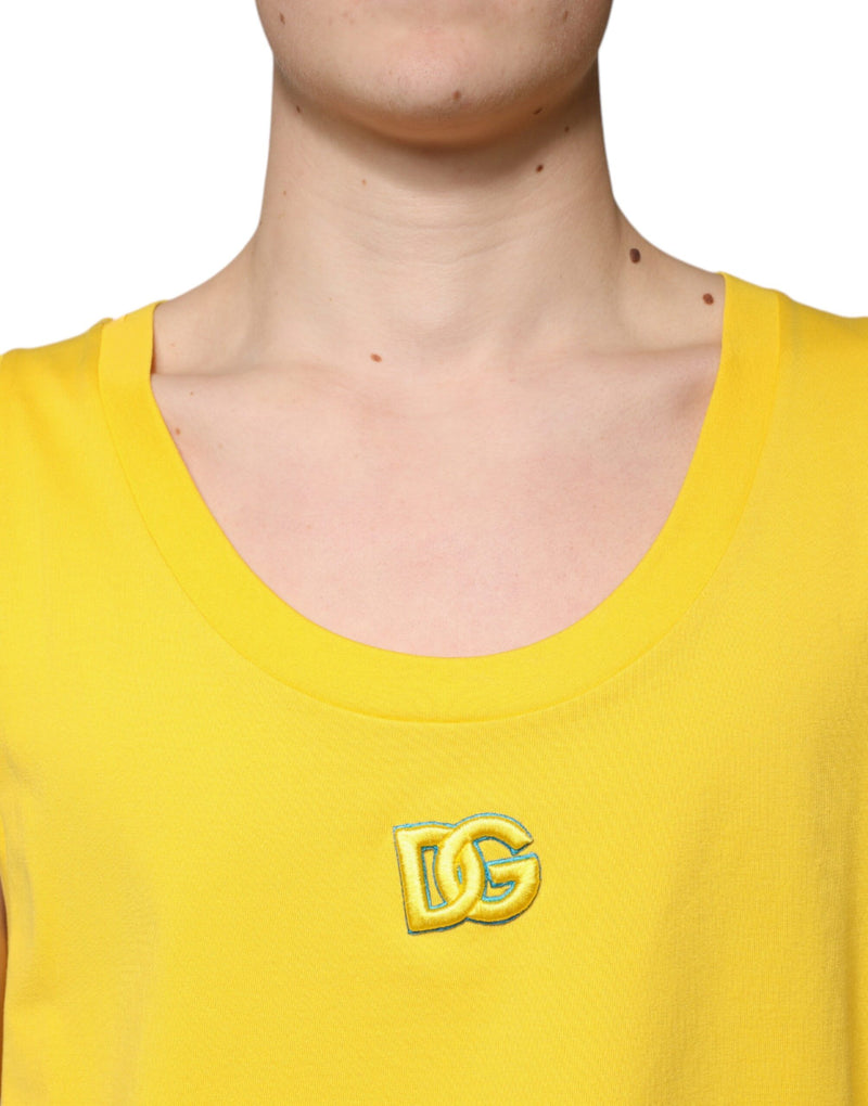 Yellow Cotton Round Neck Sleeveless T-shirt Dolce & Gabbana