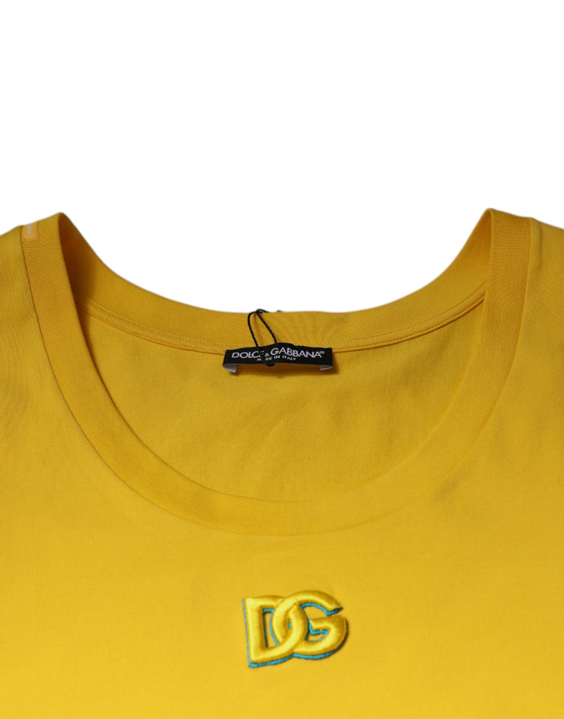 Yellow Cotton Round Neck Sleeveless T-shirt Dolce & Gabbana