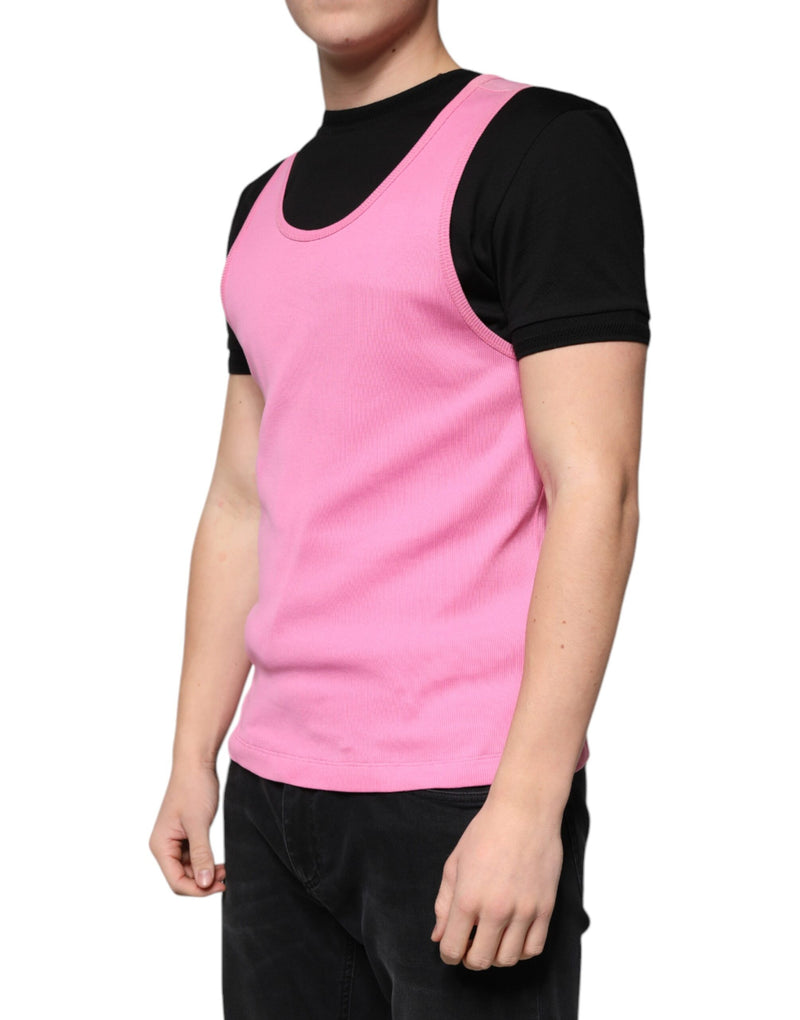 Pink Cotton Round Neck Sleeveless T-shirt Dolce & Gabbana