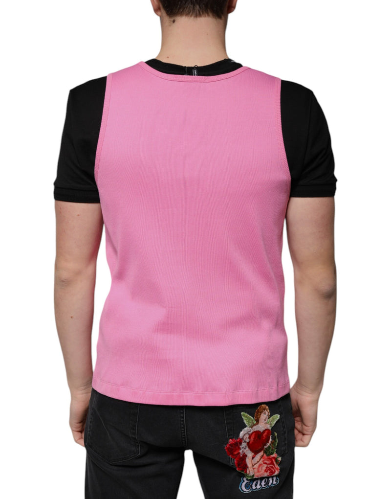 Pink Cotton Round Neck Sleeveless T-shirt Dolce & Gabbana