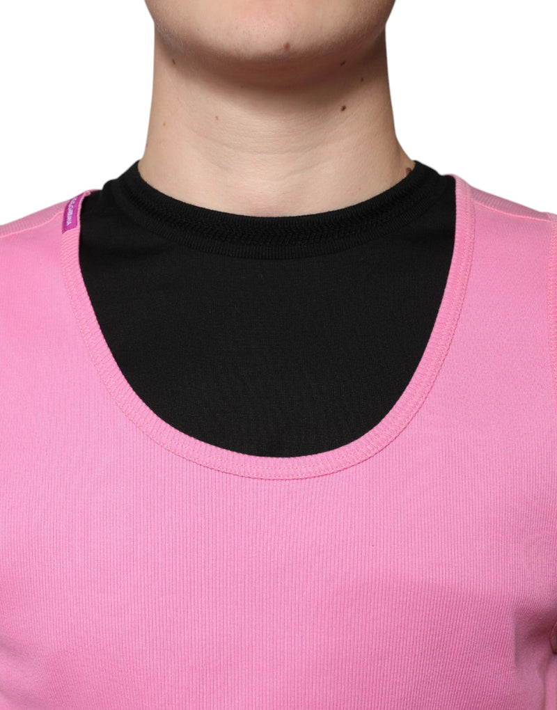 Pink Cotton Round Neck Sleeveless T-shirt Dolce & Gabbana