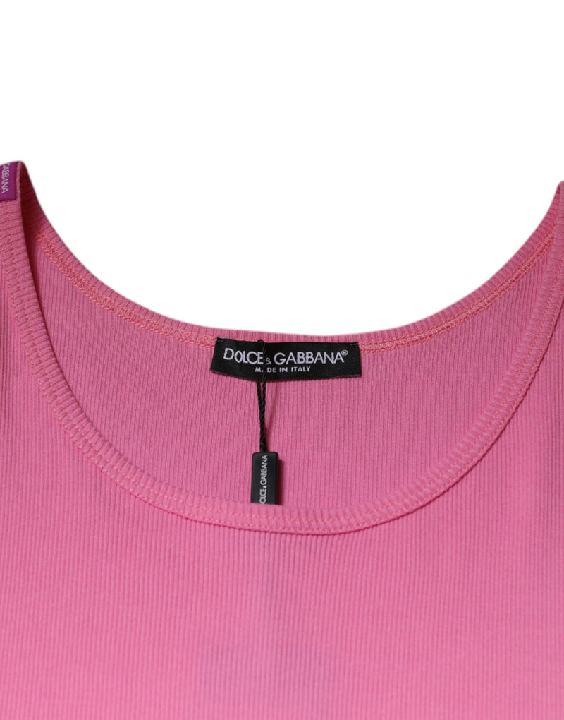 Pink Cotton Round Neck Sleeveless T-shirt Dolce & Gabbana