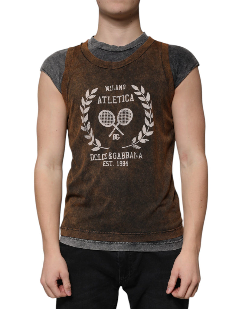 Brown Cotton Crew Neck Sleeveless T-shirt Dolce & Gabbana