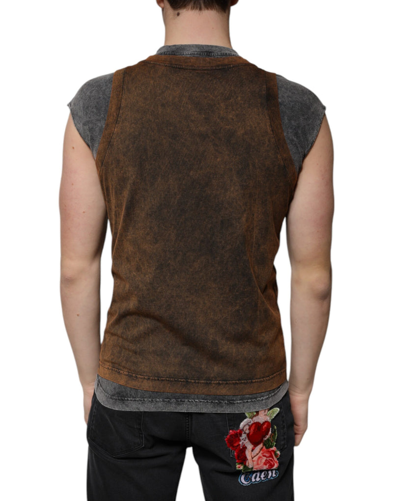 Brown Cotton Crew Neck Sleeveless T-shirt Dolce & Gabbana