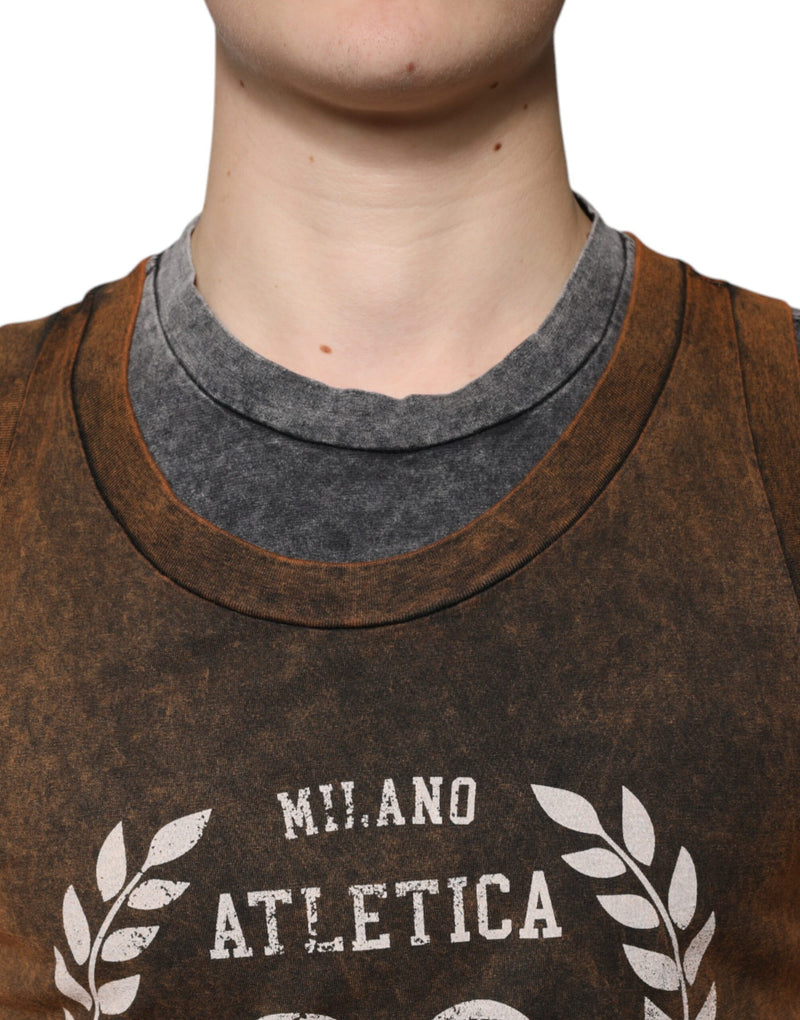 Brown Cotton Crew Neck Sleeveless T-shirt Dolce & Gabbana