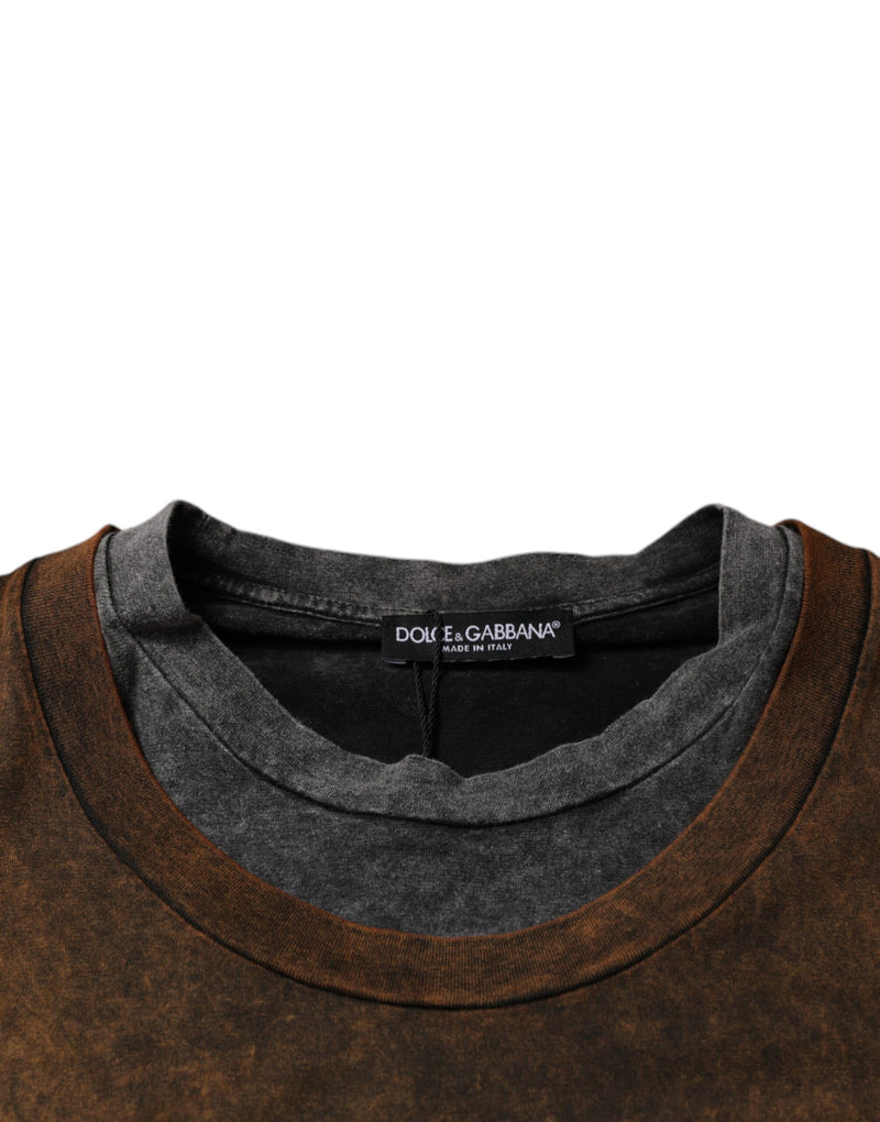 Brown Cotton Crew Neck Sleeveless T-shirt Dolce & Gabbana