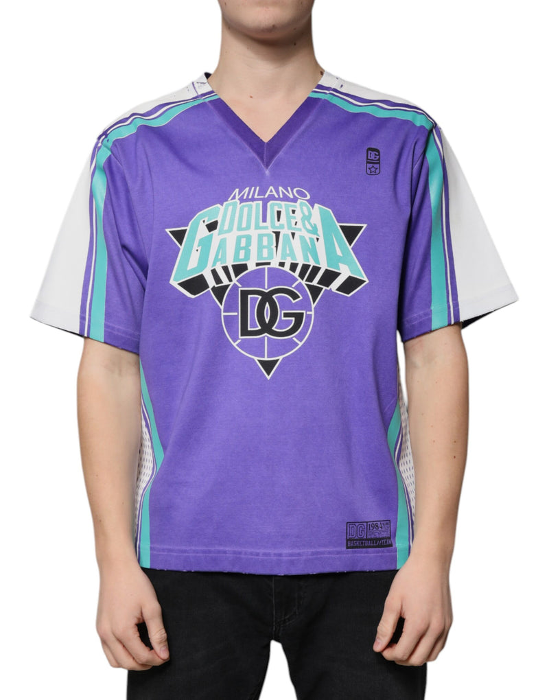 Purple Logo Jersey Cotton V-neck T-shirt Dolce & Gabbana