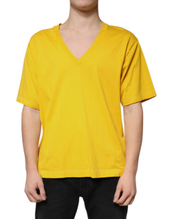 Yellow Cotton V-neck Short Sleeves T-shirt Dolce & Gabbana