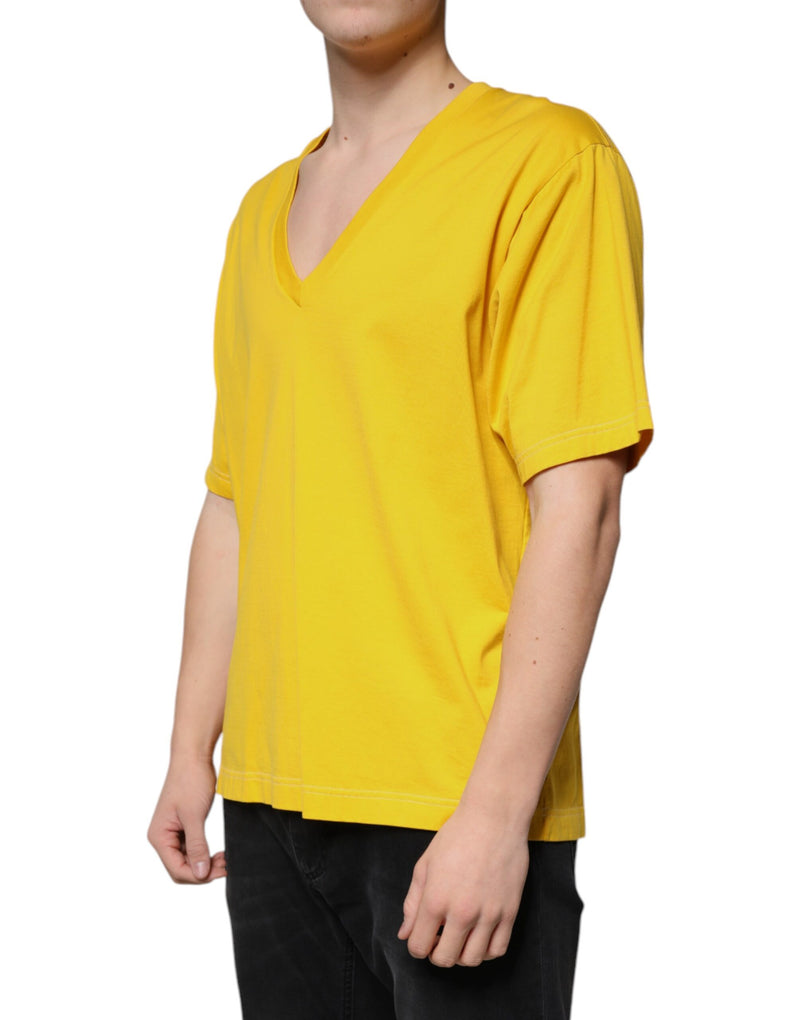 Yellow Cotton V-neck Short Sleeves T-shirt Dolce & Gabbana