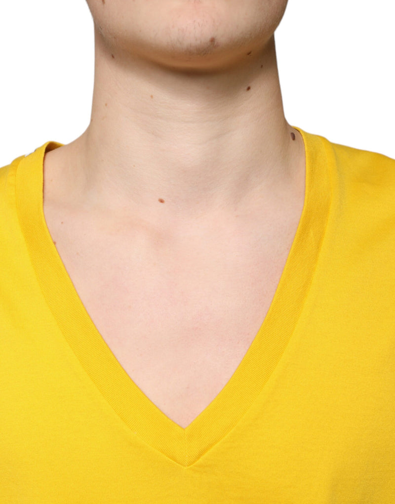 Yellow Cotton V-neck Short Sleeves T-shirt Dolce & Gabbana