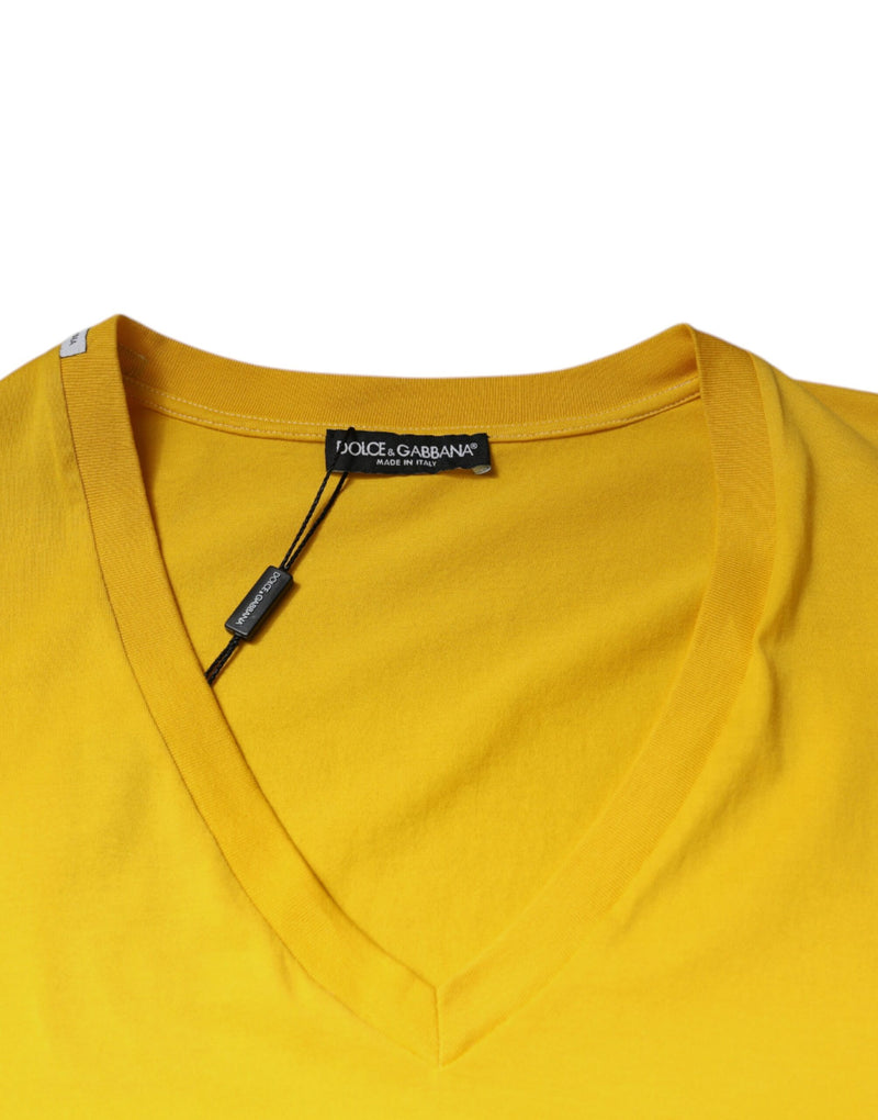 Yellow Cotton V-neck Short Sleeves T-shirt Dolce & Gabbana