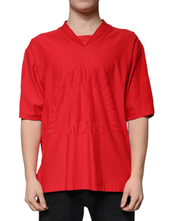 Red Cotton V-neck Short Sleeves T-shirt Dolce & Gabbana