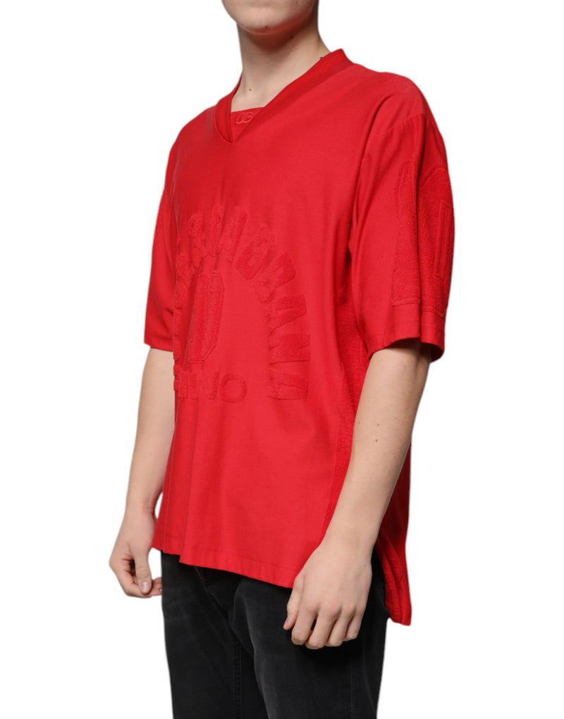 Red Cotton V-neck Short Sleeves T-shirt Dolce & Gabbana