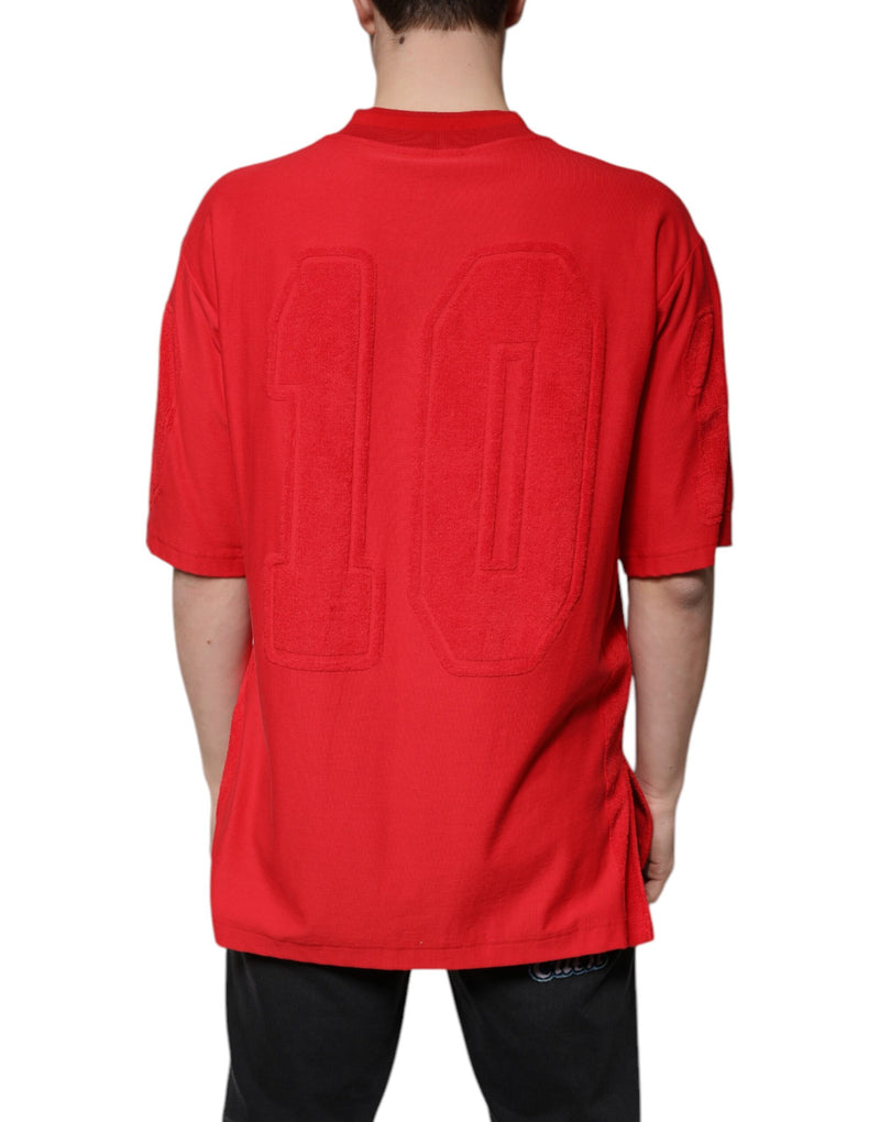 Red Cotton V-neck Short Sleeves T-shirt Dolce & Gabbana