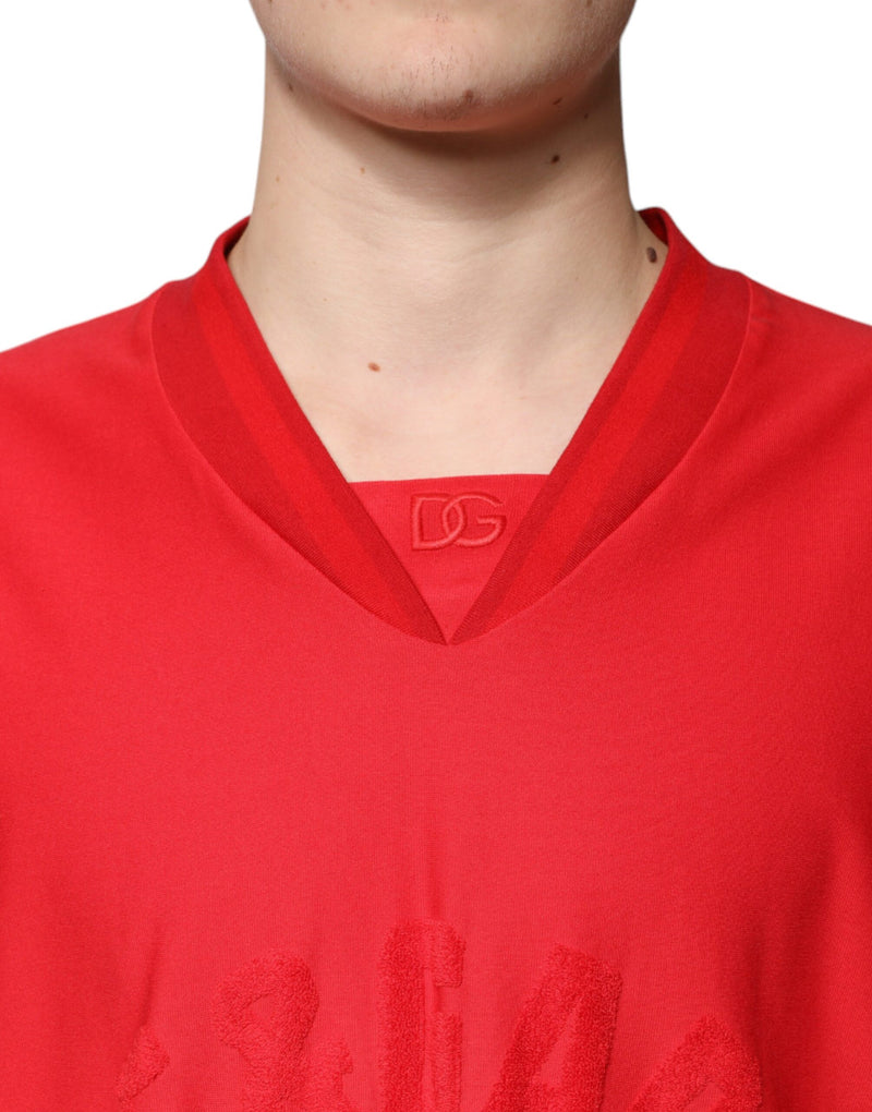 Red Cotton V-neck Short Sleeves T-shirt Dolce & Gabbana