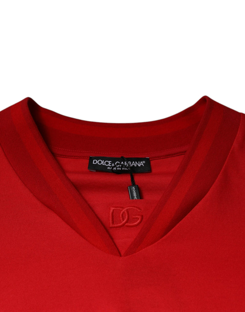 Red Cotton V-neck Short Sleeves T-shirt Dolce & Gabbana