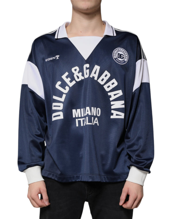 Blue White Milano Long Sleeve Jersey T-shirt Dolce & Gabbana