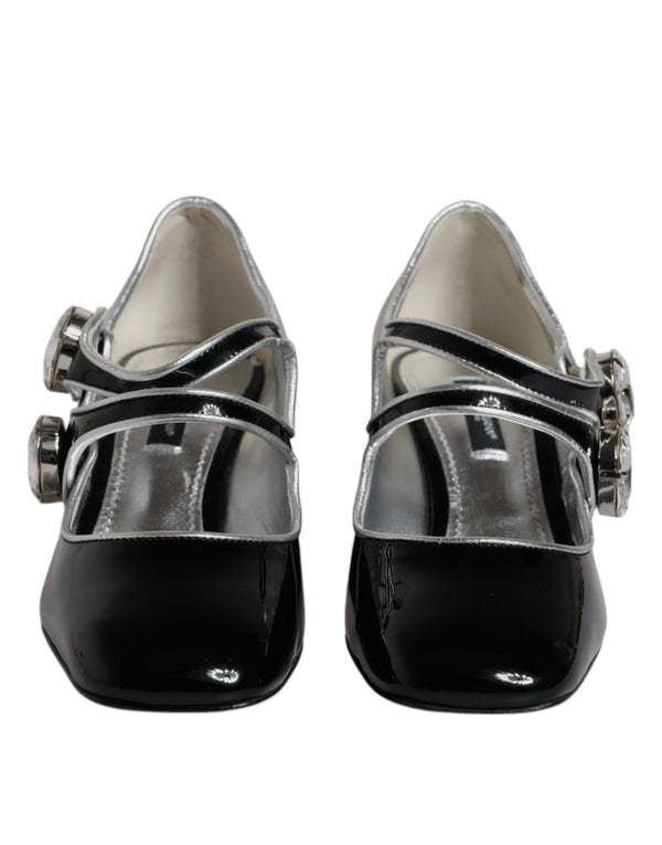 Black Patent Leather Crystal Mary Jane Pumps Shoes Dolce & Gabbana