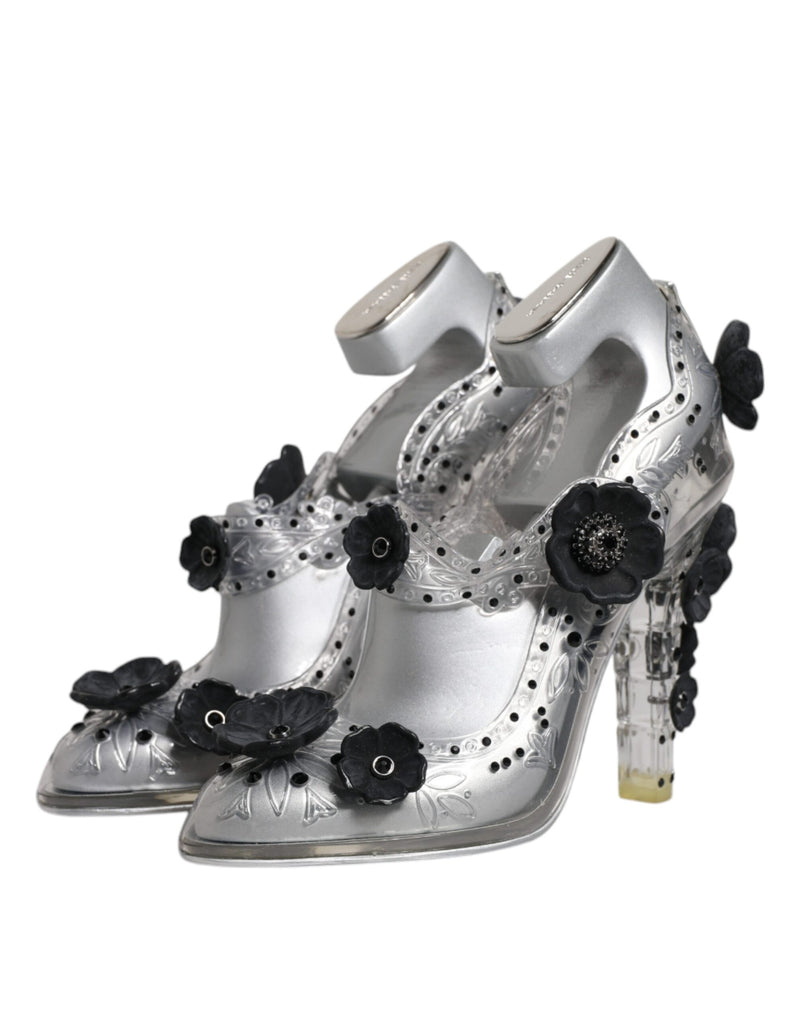 Clear Floral Crystal CINDERELLA Heels Shoes Dolce & Gabbana