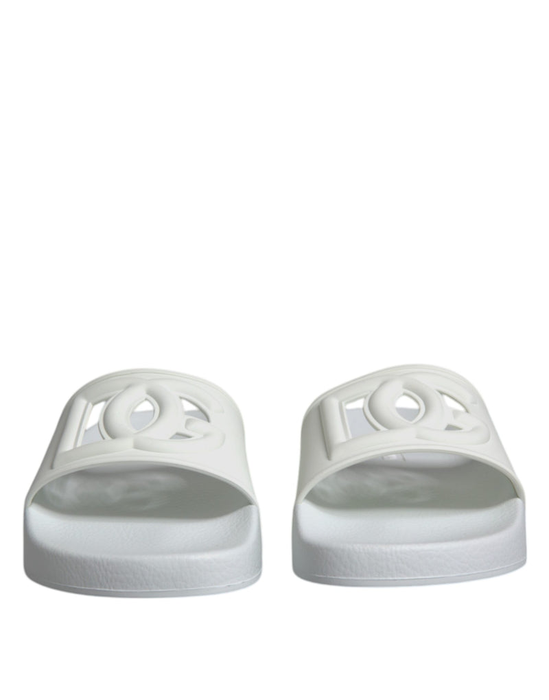 White Rubber Slides Sandals Beachwear Shoes Dolce & Gabbana