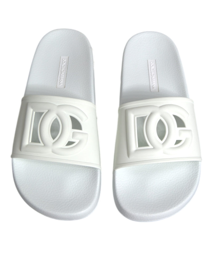 White Rubber Slides Sandals Beachwear Shoes Dolce & Gabbana