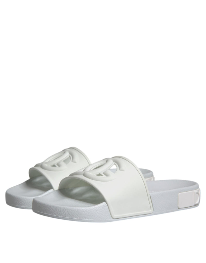 White Rubber Slides Sandals Beachwear Shoes Dolce & Gabbana