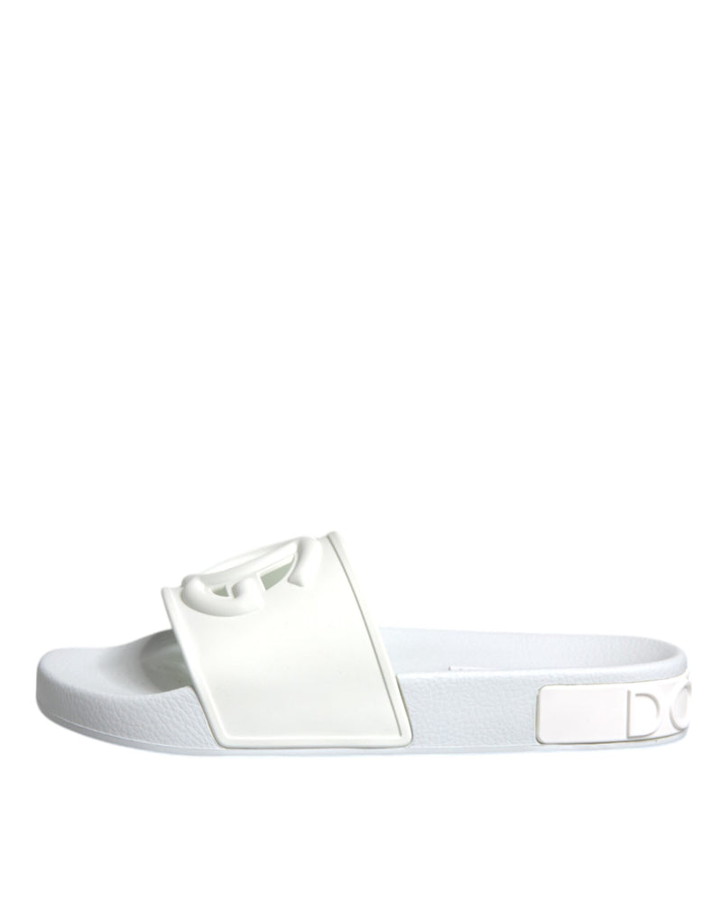 White Rubber Slides Sandals Beachwear Shoes Dolce & Gabbana