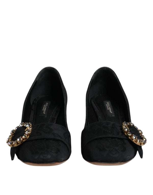 Black Brocade Crystals Heels Pumps Shoes Dolce & Gabbana