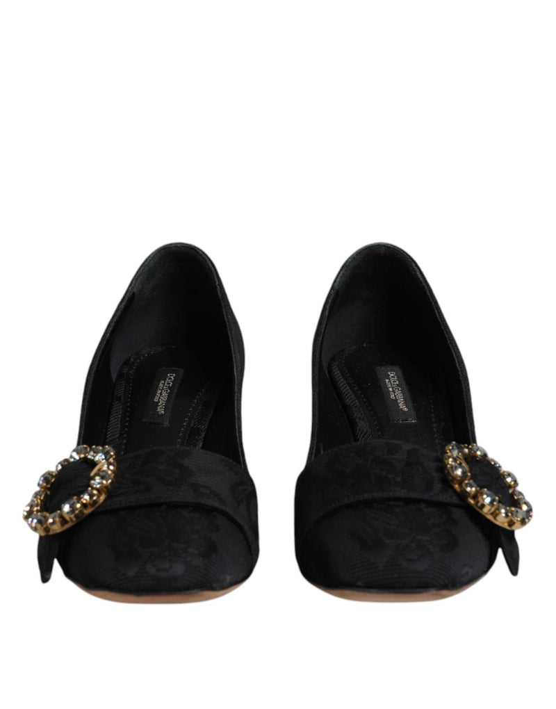 Black Brocade Crystals Heels Pumps Shoes Dolce & Gabbana