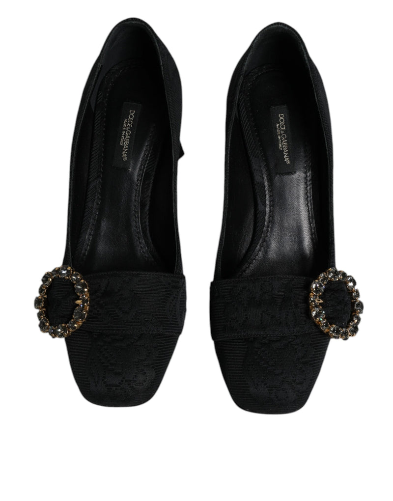 Black Brocade Crystals Heels Pumps Shoes Dolce & Gabbana