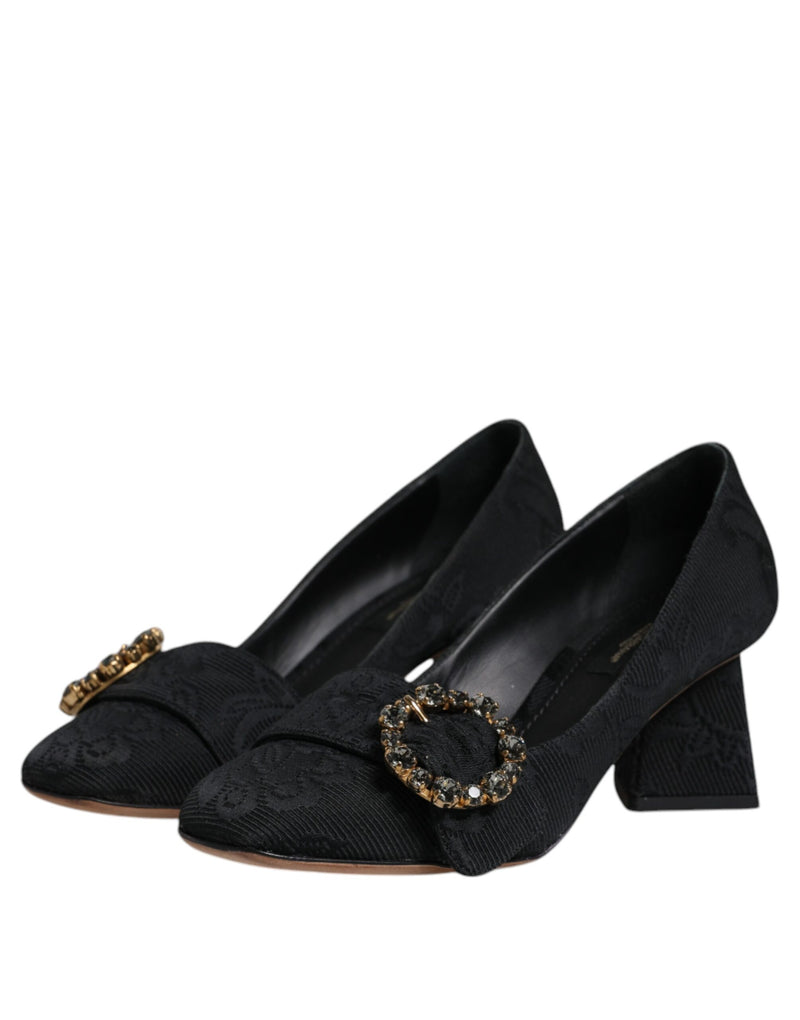 Black Brocade Crystals Heels Pumps Shoes Dolce & Gabbana