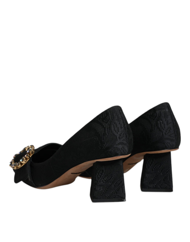 Black Brocade Crystals Heels Pumps Shoes Dolce & Gabbana