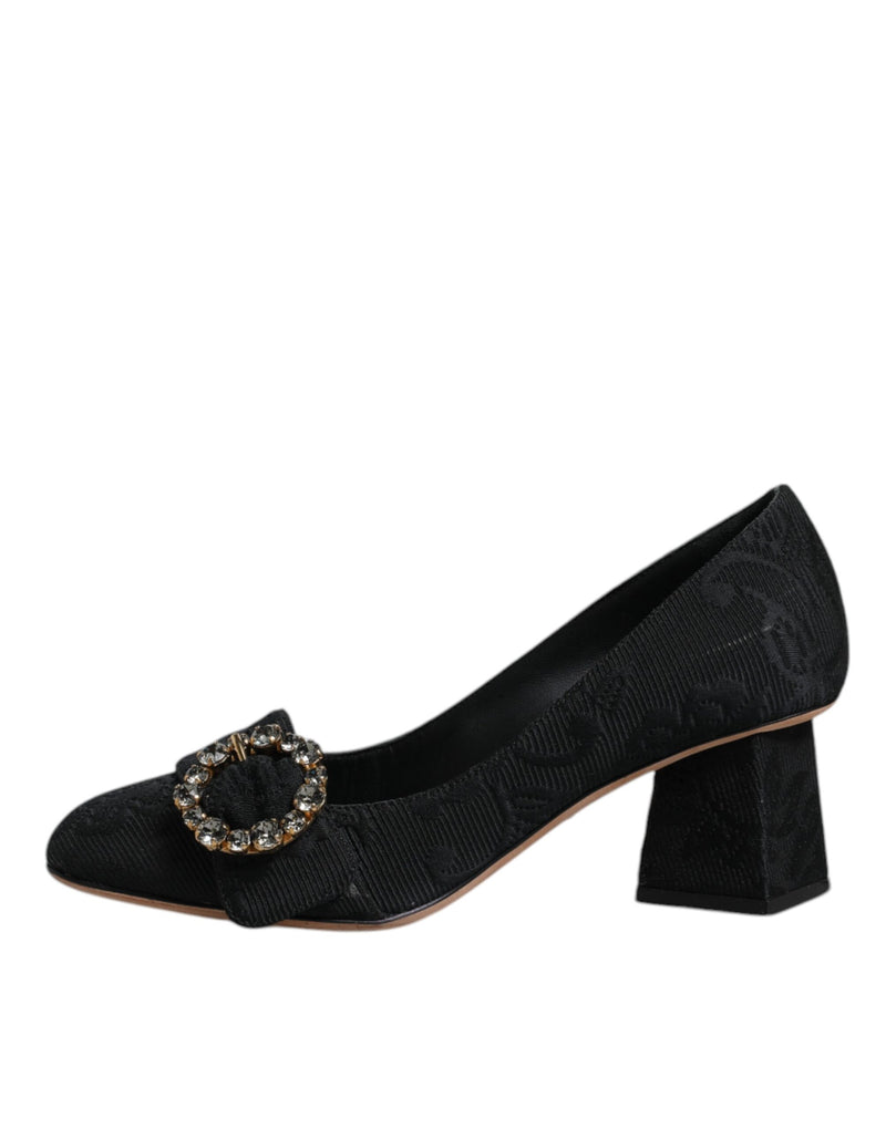 Black Brocade Crystals Heels Pumps Shoes Dolce & Gabbana