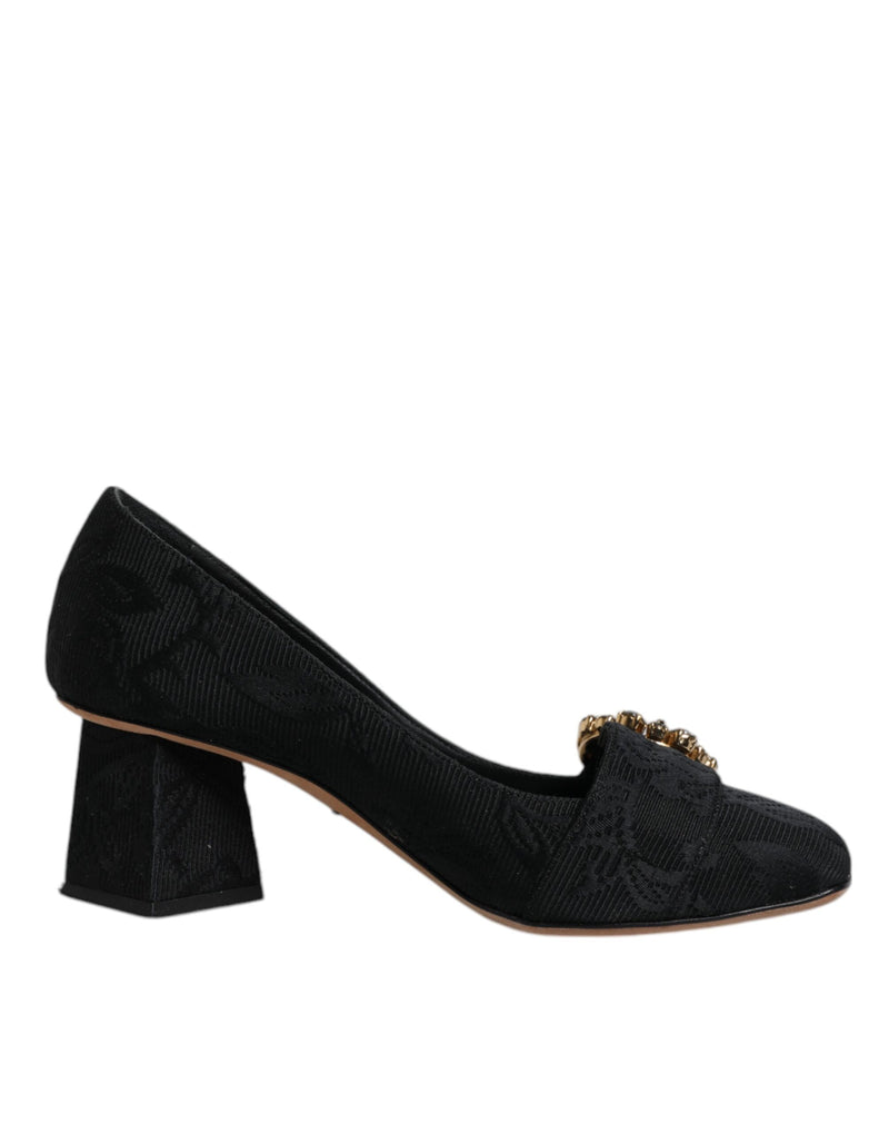 Black Brocade Crystals Heels Pumps Shoes Dolce & Gabbana
