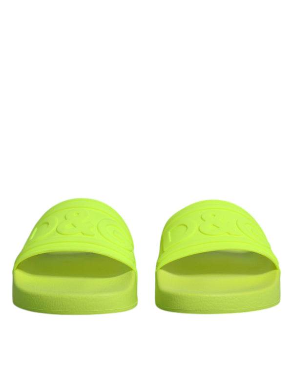 Green Rubber Slides Sandals Beachwear Shoes Dolce & Gabbana