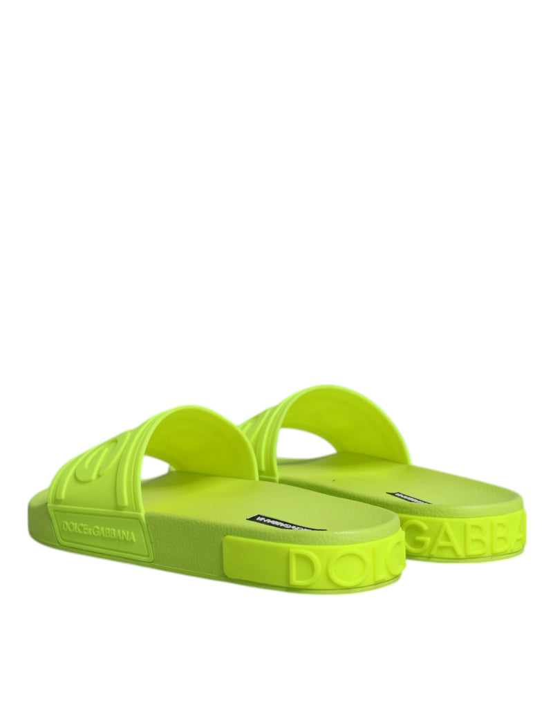 Green Rubber Slides Sandals Beachwear Shoes Dolce & Gabbana