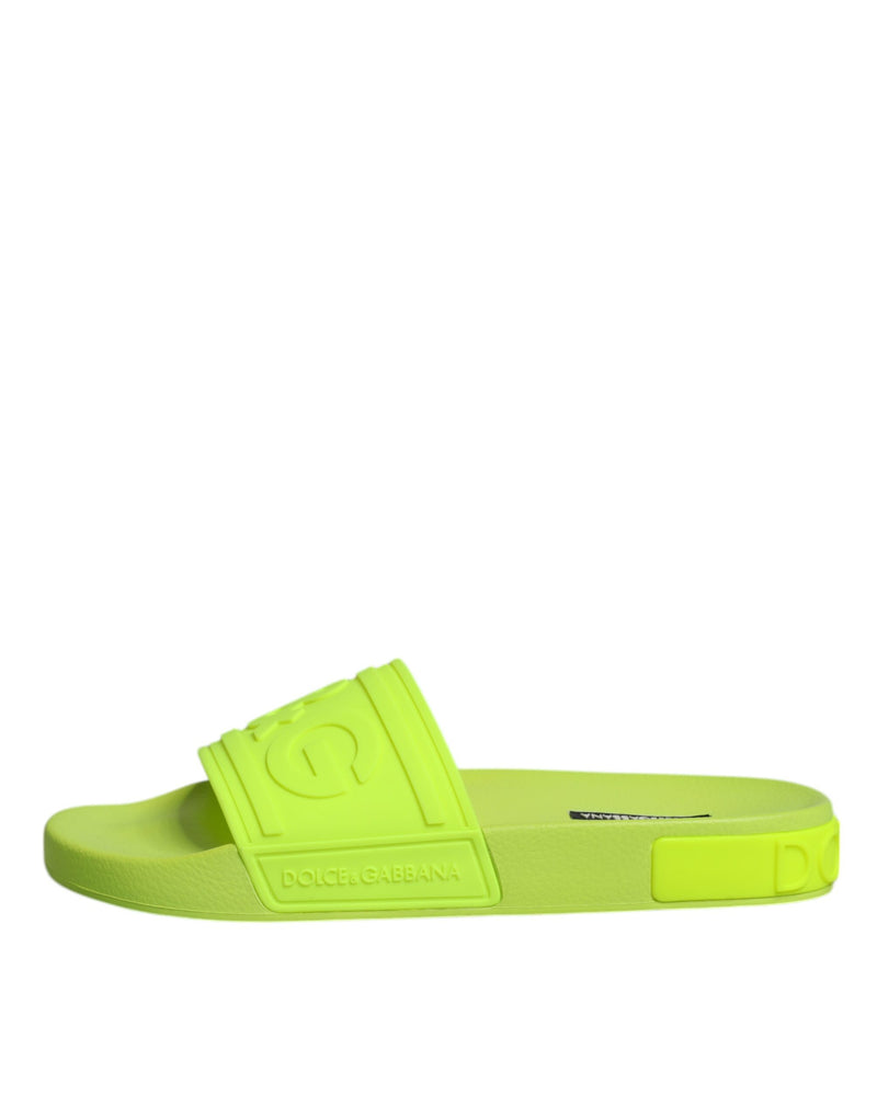 Green Rubber Slides Sandals Beachwear Shoes Dolce & Gabbana