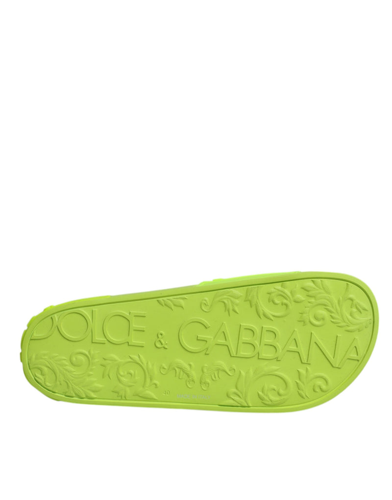 Green Rubber Slides Sandals Beachwear Shoes Dolce & Gabbana