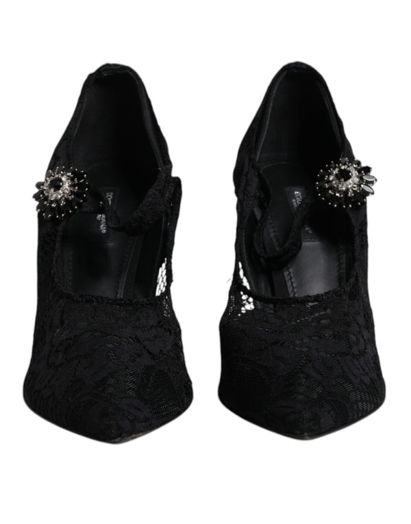 Black Lace Crystals Mary Jane Pumps Shoes Dolce & Gabbana