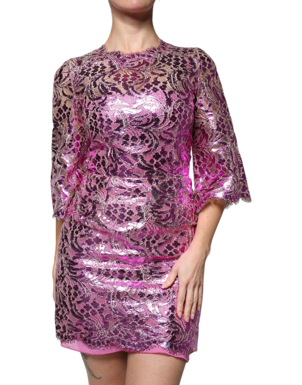 Metallic Fuchsia Floral Sheath Mini Dress Dolce & Gabbana