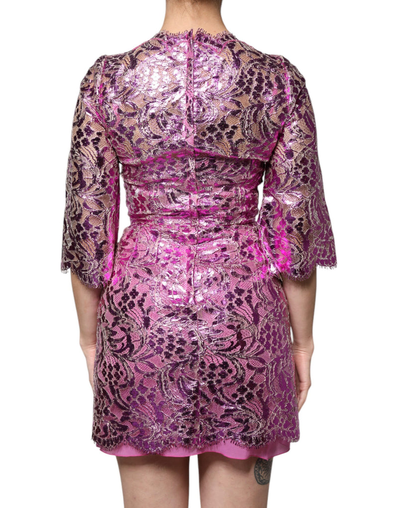 Metallic Fuchsia Floral Sheath Mini Dress Dolce & Gabbana