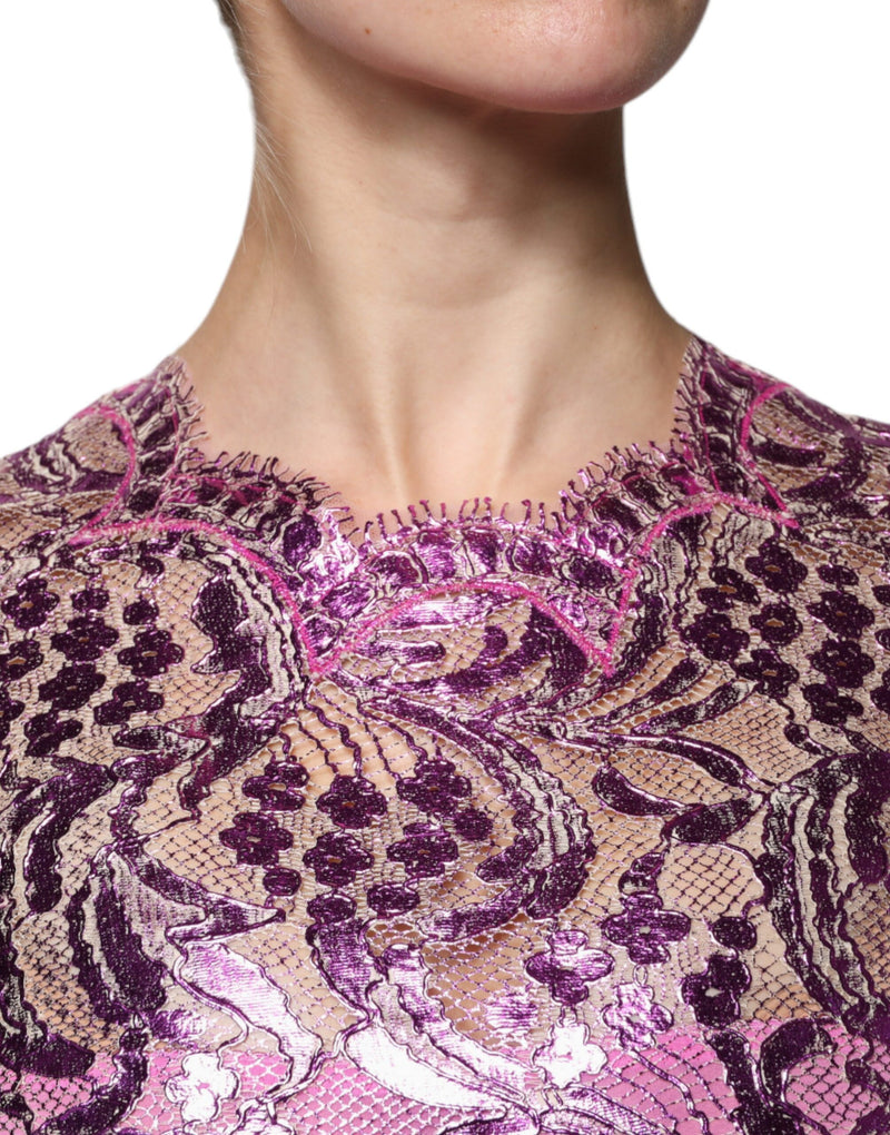 Metallic Fuchsia Floral Sheath Mini Dress Dolce & Gabbana